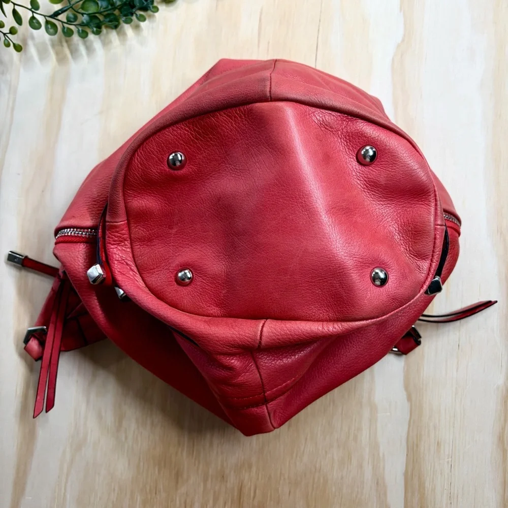 B. Makowsky Coral Red Pebbled Leather Hobo Shoulder Bag Slouch Purse